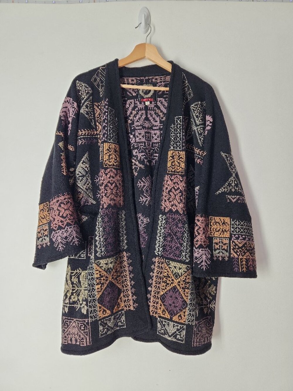 Johnny Was Biya Fenella Embroidered Kimono Cardigan in black lagenlook relax XS